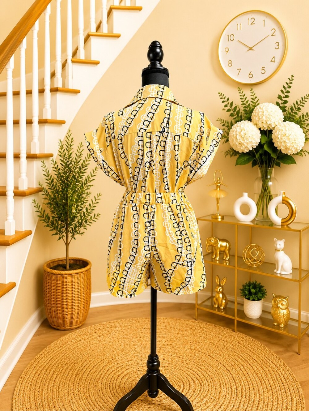 Yellow Geometric Button-Up Short Set - Picture 4 of 4